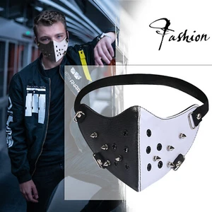 Punk Leather Spike Mask Gothic Rivet Biker Motorcycle Mask Half Face Sports Mask - Picture 1 of 21