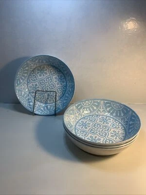 Lote de 4 tigelas de macarrão melamina Bed Bath & Beyond PORTO 8” azul e branco - Imagem 1 de 4