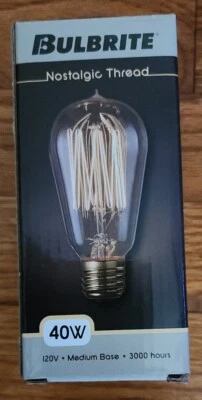 BULBRITE 134019 NOS40-1910 40 Watt Antique Nostalgic Thread ST18 Medium Base - Image 1 of 4