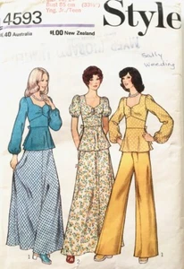 Vintage 70s STYLE Pattern 4593 Misses Retro Top Skirt Pants Size 13/14 Bust 85cm - Picture 1 of 2