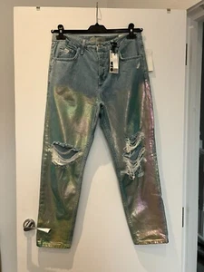 Iridescent shimmer Topshop Hayden boyfriend jean new with tags size 10 - Picture 1 of 12