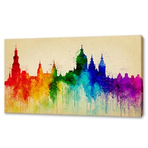 Amsterdam Colourful Watercolour Skyline Landmarks Canvas Print Picture Wall Art - Picture 1 of 8