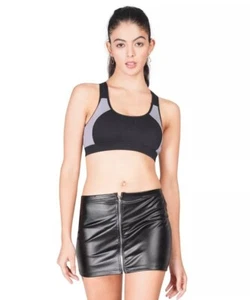 Minifalda de cuero sintético negra para mujer con cremallera frontal detalle fruncido ropa de fiesta - Imagen 1 de 10