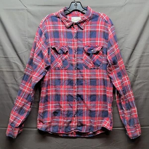 Men's Overdrive clothing Red Plaid Long-Sleeve Flannel Button-Up Shirt Sz Large - Picture 1 of 5