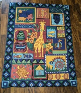 Table Runner and Placemat Set of 6 Animal Tribal Giraffe Safari Bright Fun Color - Picture 1 of 12