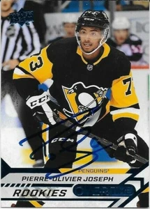 Tarjeta de novato firmada Pierre-Olivier Joseph UD 20/21 Pittsburgh Penguins azul #110 - Imagen 1 de 2