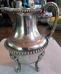 19th C French Silver Plate Cream Pitcher Ornate Footed - Picture 1 of 4