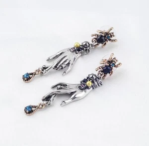 Pendientes colgantes araña tono plata envejecida espeluznante espeluznante gótico Halloween - Imagen 1 de 3