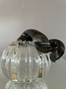 Classy Clear Art Glass Pumpkin with Chrome Black Glass Swirled Stem! Signed! - Picture 1 of 12