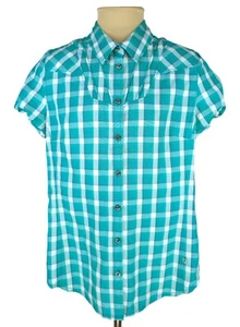 Jack Wolfskin Damen Hemd türkis/weiß kariert Slim Fit Kurzarm Größe XL - Bild 1 von 15
