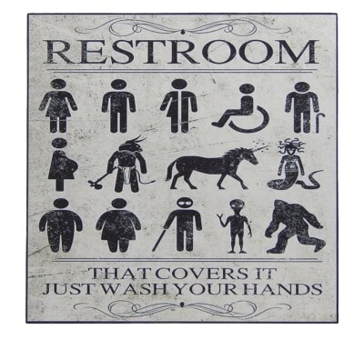 Funny Wash Hands All Gender Restroom Toilet Sign Shelf Sitter Wall Art 5" x 5" - Image 1 of 4