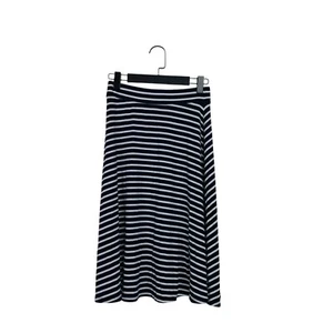 Boden Navy White Striped Elasticated Waist Cotton Flare Midi Skirt - Size 8 - Picture 1 of 8
