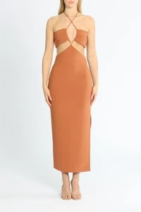 BEC AND BRIDGE Cut Out Orange Halter Neck Midi Dress Size 12 AU RRP 240 - Picture 1 of 3