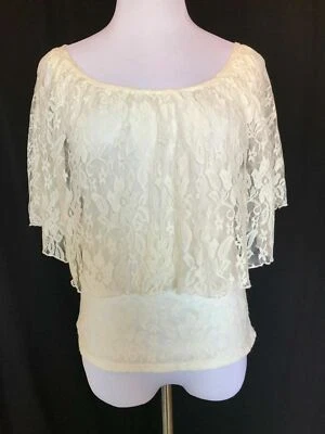 Blusa de malha de renda marfim em camadas Heart Soul em excelente estado usado com mangas poncho tamanho M lixeira 19 - Imagem 1 de 4