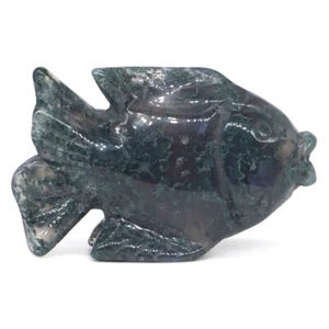 2,8 Zoll Fisch grün Moos Achat Kristall geschnitzter Stein Tier Reiki Heilung Figur #2 - Bild 1 von 6