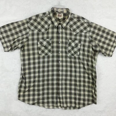 Camisa De Colección Ely Cattleman Para Hombres Negra Amarilla Tartán Perla A Presión Occidental Grande 2X Foto 1 de 4