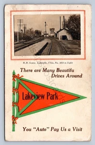 K1/ Lakeville Ohio RPPC Postkarte Millersburg Railroad Depot Lakeview Park 458 - Bild 1 von 4