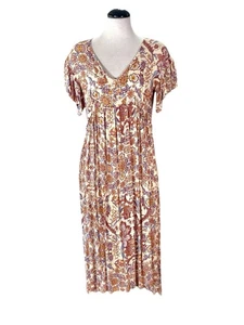 Sundance Maxi Dress Hi Lo V-Neck Flutter Slv Floral Rust Blue Cream Boho Beach 6 - Picture 1 of 8