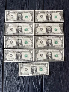 Lot Of 9 Sequential 1969 One Dollar Bills Notes $1 About Uncirculated (AU) - Picture 1 of 16