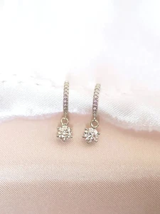 14K White Gold Plated 2Ct Round Cut Lab Created Diamond Drop & Dangle Earrings - Picture 1 of 4
