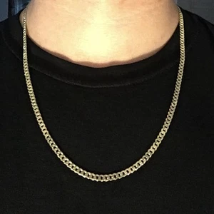 Cadena de oro 14k Vermeil estilo bordillo cubano 24 pulgadas 4 mm .925 Italia - Imagen 1 de 3