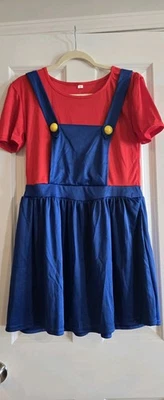 Women’s Super Mario Costume Dress Size L Red Blue Overalls Cosplay Halloween - Photo 1/4