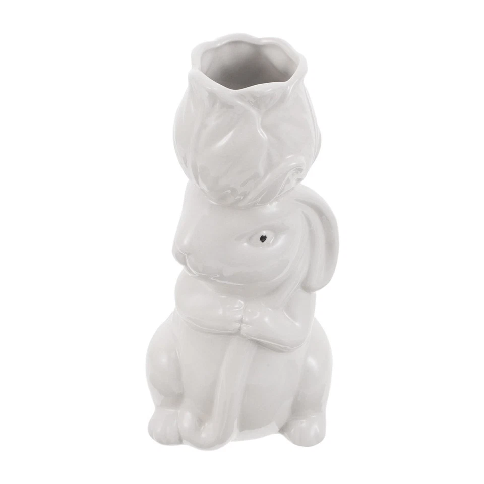  Keramikvase mit Hasenmotiv: Schmale Vase mit Rosenkopf-Hasenfigur, ideal als - Bild 1 von 4