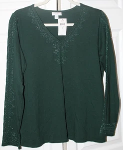 TOP MUJER J. JILL ESCOCESES PINO ADORNADO CUELLO EN V MEZCLA DE ALGODÓN TALLA S NUEVO CON ETIQUETAS RTL $79 - Imagen 1 de 3