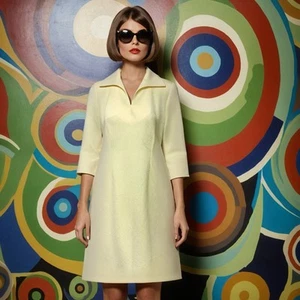 Dress Mod Vintage Scooter 1960s 60s 12 Collar Go Go Yellow Shift - Picture 1 of 5