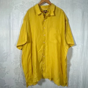 Cutter & Buck Button Up 4XB Yellow 100% Linen Short Sleeve - Picture 1 of 12