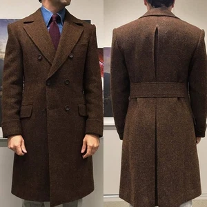 Lange braune Tweed-Mäntel für Herren zweireihig Wollmischung Winter Vintage Oberbekleidung - Bild 1 von 2