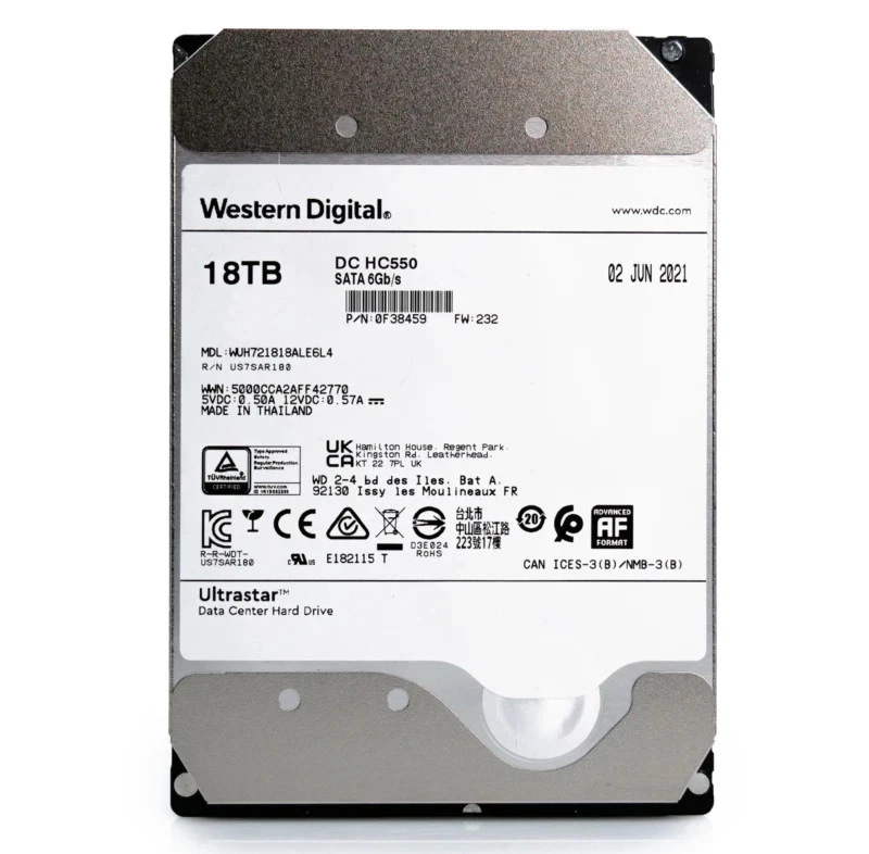 WD Ultrastar DC HC550 18TB Enterprise HDD - WUH721818ALE6L4 (RECERTIFIED BY WD) - Image 1 of 1