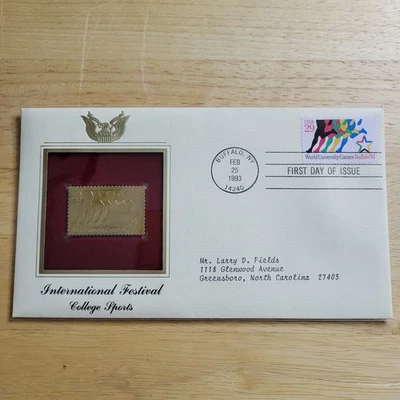Réplica de sello Festival Internacional Deportes Universitarios Oro 22kt 1er día con tarjeta Foto 1 de 4