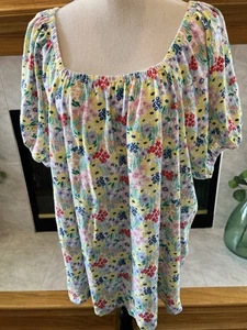 STYLE & CO 3X MULTI COLOR FLORAL POPOVER TOP SHORT PUFF SLVS SCOOP NECK - Picture 1 of 6