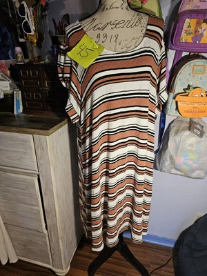 Cato Stripes T Shirt Dress Plus Size 26/28w Orange White Black - Image 1 of 4