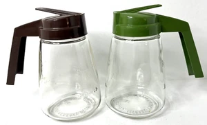 2 Dispensadores de jarabe de vidrio vintage aguacate verde marrón oscuro tapas artículos para el hogar federales - Imagen 1 de 13