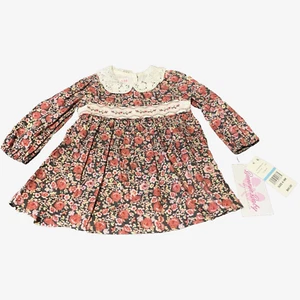 Bonnie Baby 6-9 Months Girls Smocked Lace Collar Long Sleeve Floral Dress Rose - Picture 1 of 6