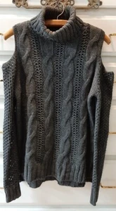 American Eagle Outfitters Sz M Cold Shoulder Open Cableknit Turtleneck Sweater - Picture 1 of 6