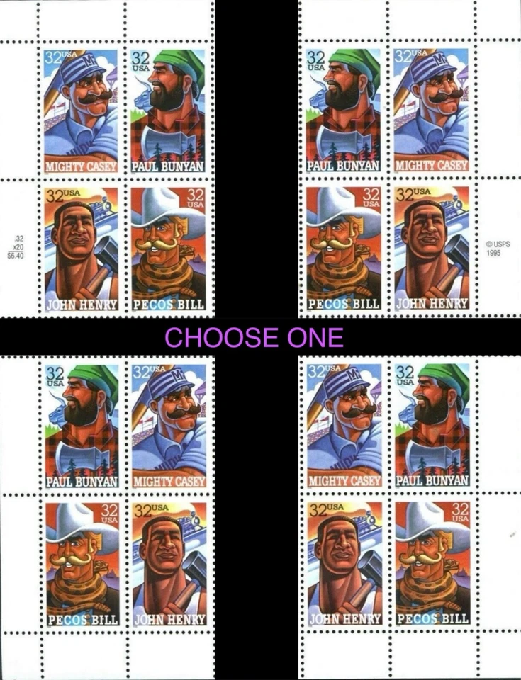 US #3083-3086 MNH Plate Block 1996 Folk Heroes Casey Bunyan Pecos Henry [P1111] - Image 1 of 1