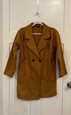 Abrigo para mujer con solapa de muesca doble botonadura medio guisante, Clr caqui británico, pequeño Foto 1 de 2