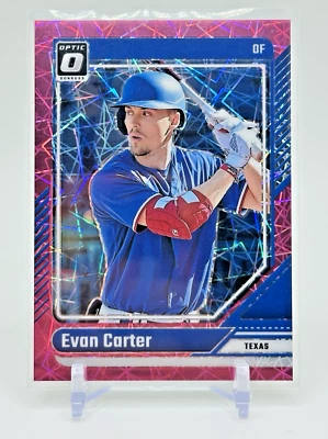 2024 Donruss Optic Evan Carter Pink Velocity Prizm RC /79 #74 Rangers - Image 1 of 2