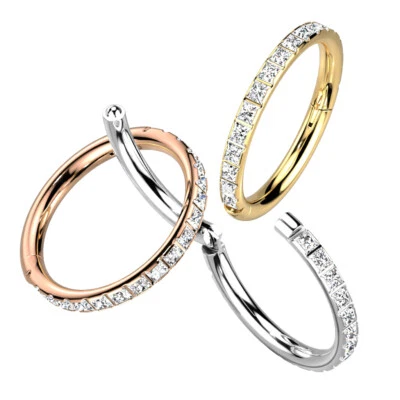 Piercing Nasale Orecchio In Titanio - Creola Pavee Di Zirconi - - Immagine 1 di 2