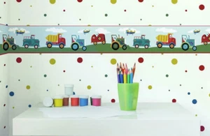 TRANSPORTATION wallpaper border 15' peel stick tractor construction trucks plane - Picture 1 of 3