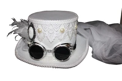 De lujo Terciopelo 5.5" Steampunk Gafas Victoriano Sombrero Camafeo Velo Plumas Foto 1 de 4