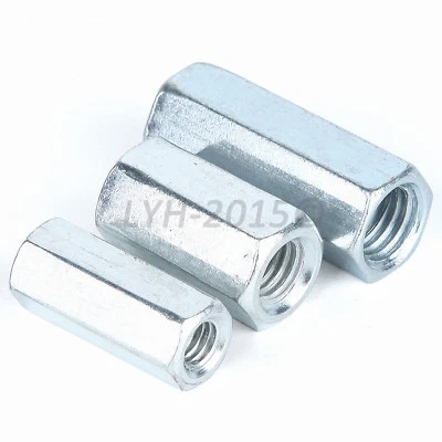 M6 M8 M10 M12 M14 M16 M20 Hex Rod Coupling Nuts Bar Stud Long Nut - Zinc Plated - Image 1 of 2