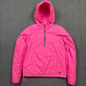 Abercrombie Fitch 1/2 Zip Pullover Windbreaker Womens L Pink Hooded Side Zippers - Picture 1 of 15
