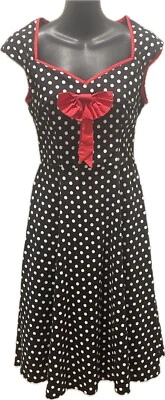 Vintage Lindy Bop Sleeveless Black White Polka Dot Dress Size 8 Retro Red Trim - image 1 of 4