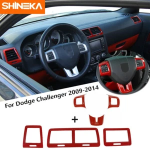 Red Air Vent Outlet + Steering Wheel Cover Trim For Dodge Challenger 2009-2014 - Imagen 1 de 11