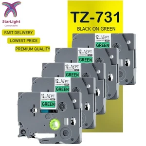 5 Label Tape Black on Green Compatible With Brother TZ731 PTH100 H101 H101C H105 - Picture 1 of 6