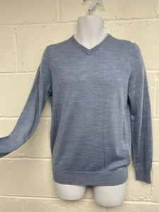 Savile Row Light Blue Merino Wool Blend V-neck Jumper Mens Size Small PBF2002516 - Picture 1 of 7